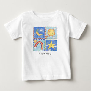 Camiseta De Bebé Sol, Luna, Estrella y Arcoíris Feliz Personalizado