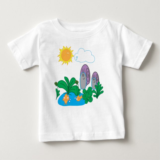 Camiseta De Bebé Sol y nube alegres brillan sobre caracoles y peces (Anverso)