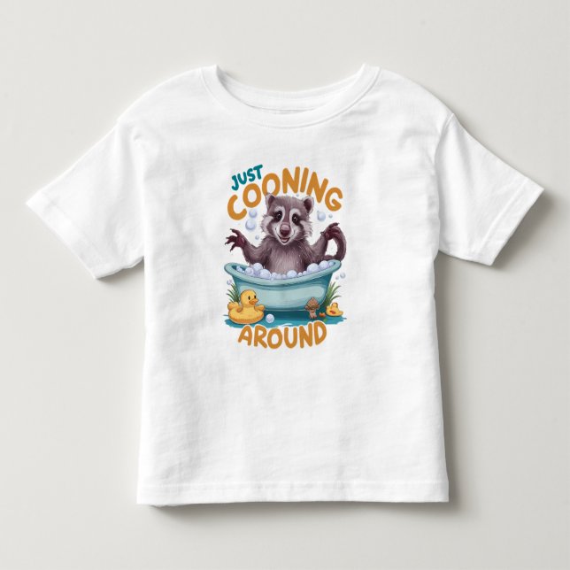 Camiseta De Bebé Sólo planchado, juguetón Raccoon tiempo de baño Av (Anverso)