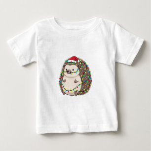 Camiseta De Bebé Sombrero de Santa Claus de erizo Luces de Navidad