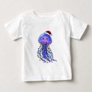 Camiseta De Bebé Sombrero de Santa de medusa Luces de Navidad Alegr