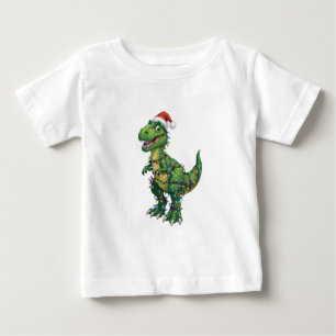 Camiseta De Bebé Sombrero de Santa Dinosaurio T-Rex Luces de Navida