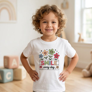 Camiseta De Bebé Sonríe Cada Día Retro Colorido Floral Niños