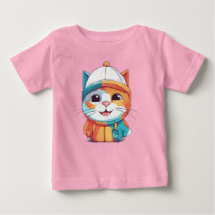 Camiseta De Bebé Sonriente gato con Gorra Clipart-78198