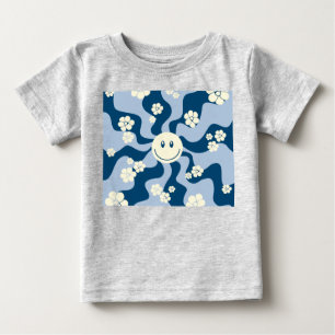 Camiseta De Bebé Sonrisa: azul oscuro, azul claro y crema