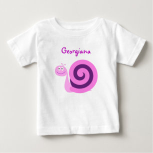 Camiseta De Bebé Sonrisa feliz caracol rosado y púrpura; Nombre de
