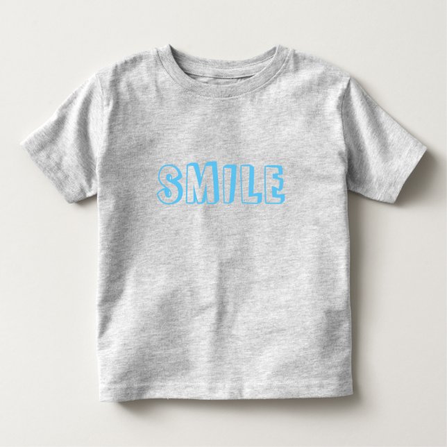 Camiseta De Bebé "Sonrisa" letras azul claro gris (Anverso)