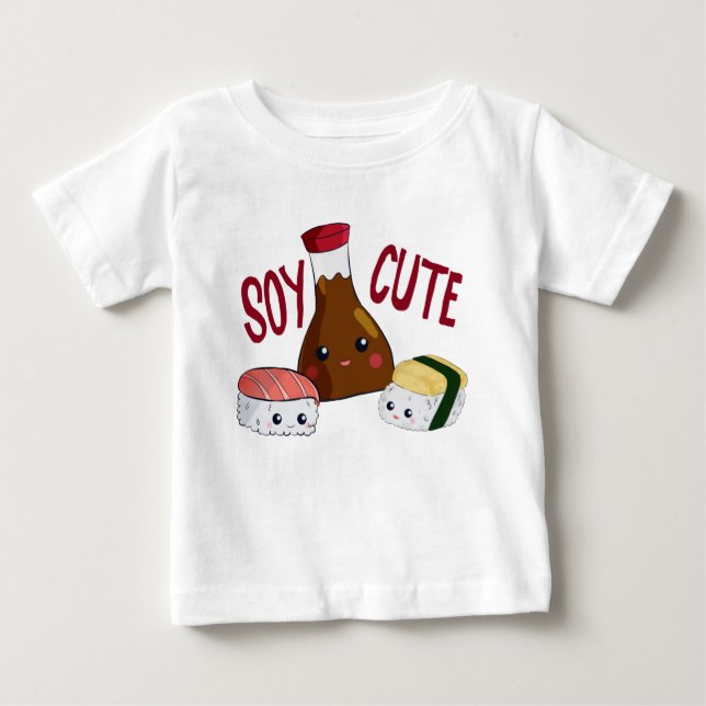 Camiseta De Bebé Soy cute Kawaii Sushi Soysauce Tamago Rolls (Anverso)