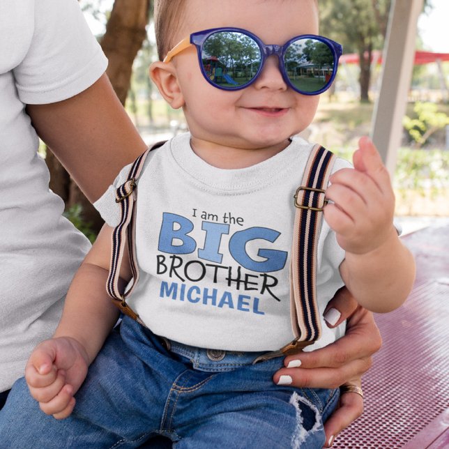 Camiseta De Bebé Soy el Gran Hermano Cute Azul Whimsical Moderno (Subido por el creador)