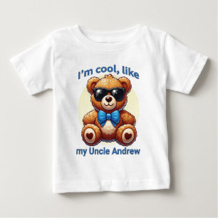 Camiseta De Bebé Soy Guay Teddy Bear con Personalizable Blue Bow
