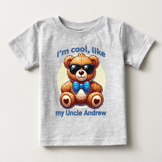 Camiseta De Bebé Soy Guay Teddy Bear con Personalizable Blue Bow (Anverso)