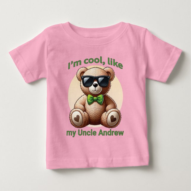 Camiseta De Bebé Soy Guay Teddy Bear con Personalizable Green Bow (Anverso)