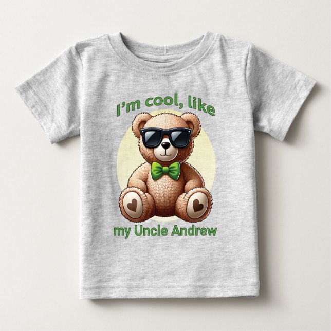 Camiseta De Bebé Soy Guay Teddy Bear con Personalizable Green Bow (Anverso)