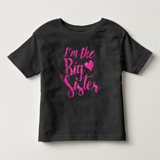 Camiseta De Bebé Soy la Gran Hermana Purpurina Rosa Caliente (Anverso)