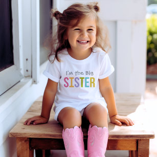 Camiseta De Bebé Soy la hermana grande del Chica colorido moderno