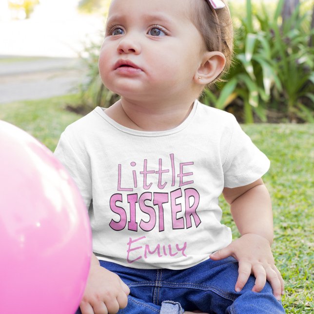 Camiseta De Bebé Soy la hermana pequeña, linda, rosa moderno (Subido por el creador)