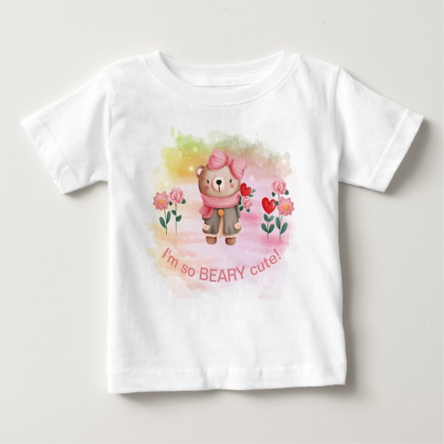 Camiseta De Bebé 'Soy tan aburrida linda', pequeña niña de oso (Anverso)