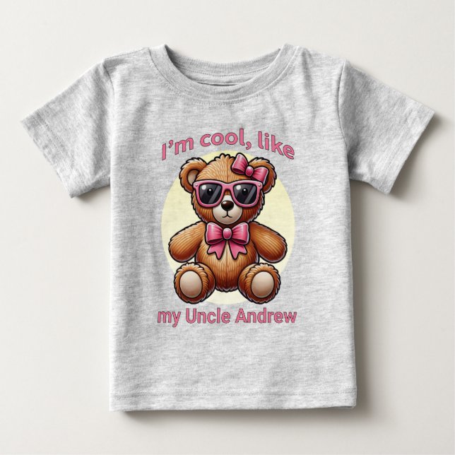 Camiseta De Bebé Soy Teddy Bear Cool con Lazo Rosa Personalizable (Anverso)