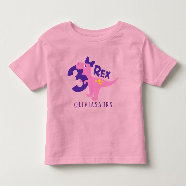 Camiseta De Bebé Soy un Personalizado de dinosaurios rosados de tre (Anverso)
