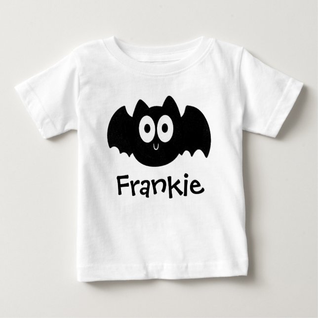 Camiseta De Bebé Spooky Black Bat Halloween Nombre personalizado (Anverso)