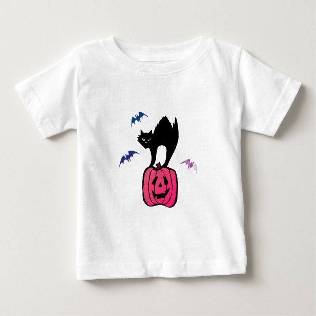 Camiseta De Bebé Spooky Cat Halloween Pumpkin Pop Art (Anverso)