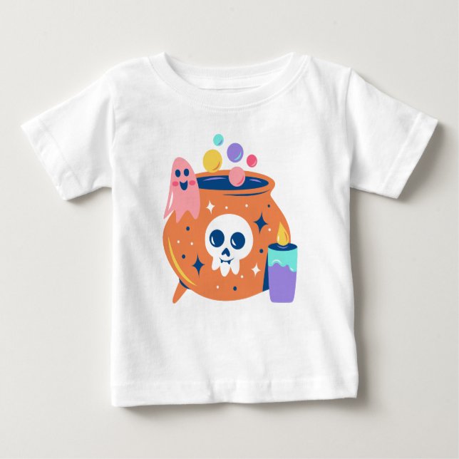 Camiseta De Bebé Spooky Cauldron Ghost Candle Halloween Art Design (Anverso)