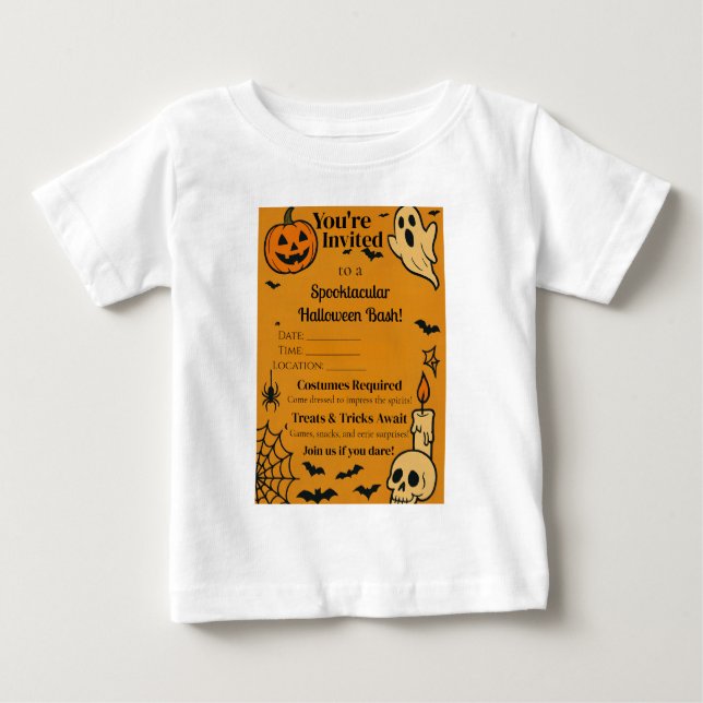Camiseta De Bebé Spooky Halloween Bash Invite | Fantasma y juegos (Anverso)