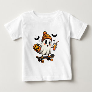 Camiseta De Bebé Spooky Halloween Patinaje Pumpkin Spice Fantasma O
