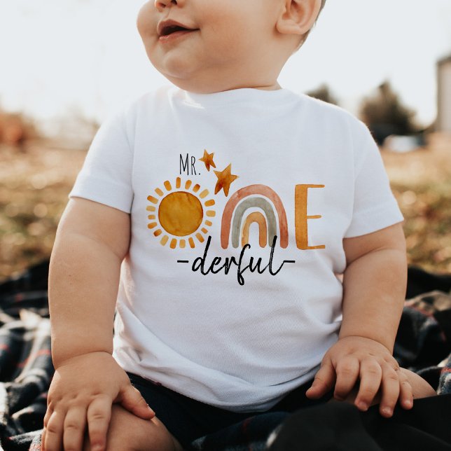 Camiseta De Bebé Sr.Onemaravilloso Primer cumpleaños Rainbow y Sun  (Subido por el creador)