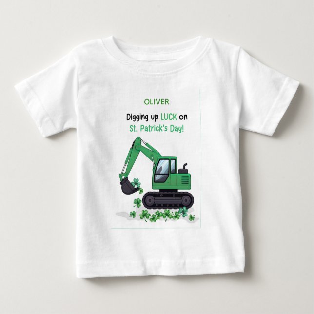 Camiseta De Bebé St Patricks Day Construction Excavator Digging Up  (Anverso)