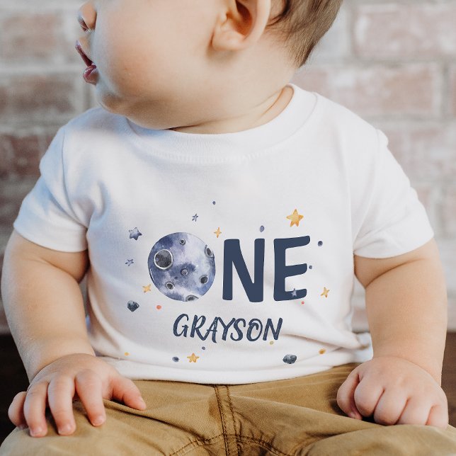 Camiseta De Bebé Stars Planet Boy 1er cumpleaños (Stars Planet Boy 1st Birthday Baby T-Shirt)