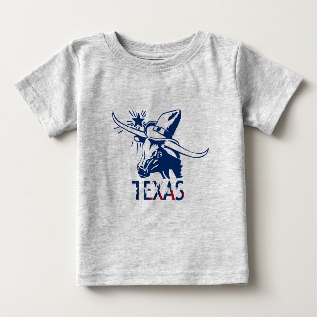 Camiseta De Bebé Steer Longhorn azul con Gorra y letras de vaquero (Anverso)