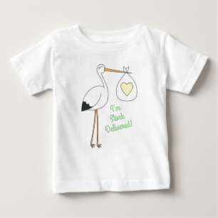 Camiseta De Bebé Stork Baby Shower Green Gender Neutral