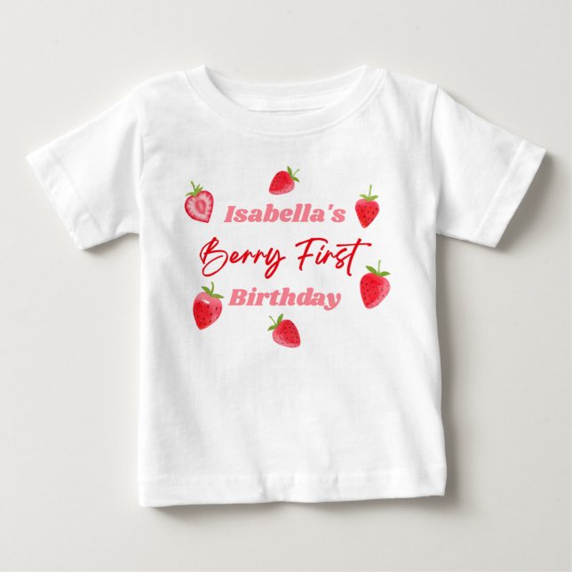 Camiseta De Bebé Strawberry Berry First Birthday Red and Pink (Anverso)