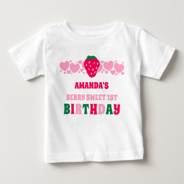 Camiseta De Bebé Strawberry First Birthday Celebration Guest Shirt (Anverso)
