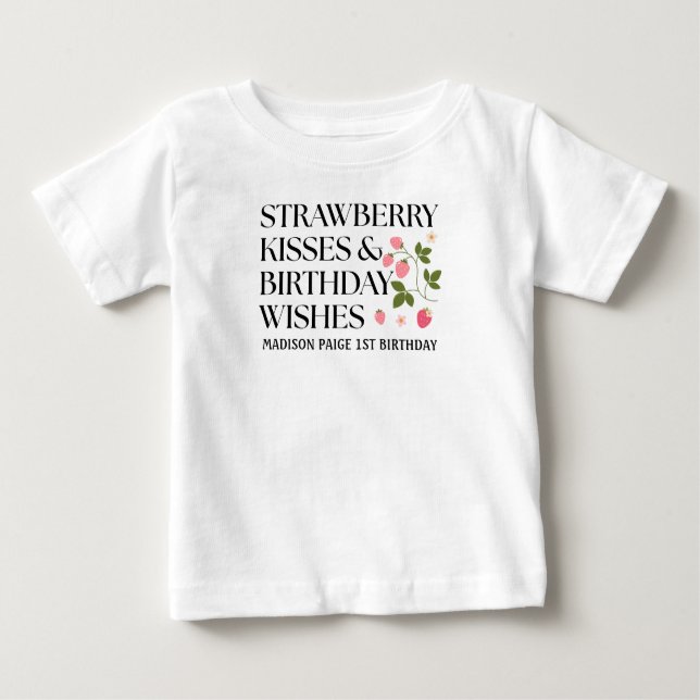 Camiseta De Bebé Strawberry Kisses Birthday Wishes T-Shirt (Anverso)