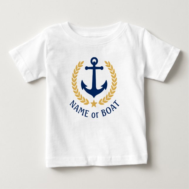 Camiseta De Bebé Su nombre de barco Anchor Gold Laurel deja la estr (Anverso)