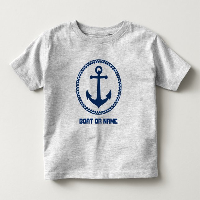 Camiseta De Bebé Su nombre o nombre de barco Marina Anchor Azul Gri (Anverso)