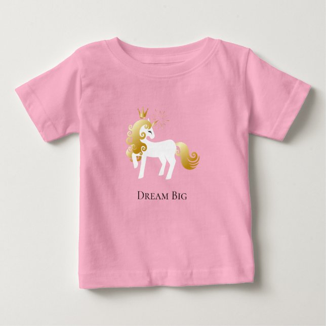 Camiseta De Bebé Sueño de unicornio blanco dorado (Anverso)