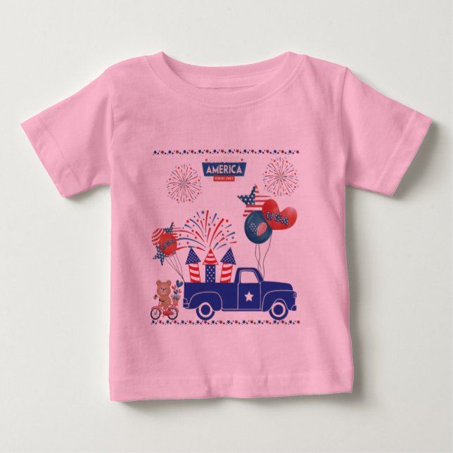 Camiseta De Bebé Sueños de fuegos artificiales de libertad rosa (Anverso)