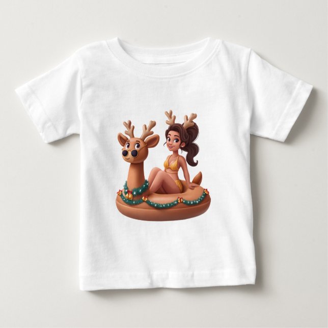 Camiseta De Bebé Summer Reindeer Holiday Fun Pool Party Design (Anverso)