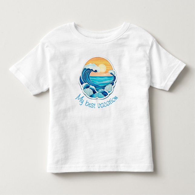 Camiseta De Bebé Sun, waves, shell (Anverso)