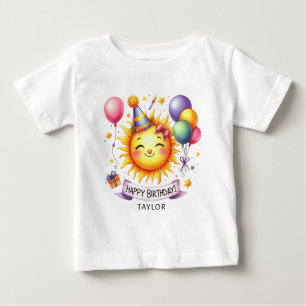 Camiseta De Bebé Sunshine Happy Birthday Custom Name Baby T-Shirt