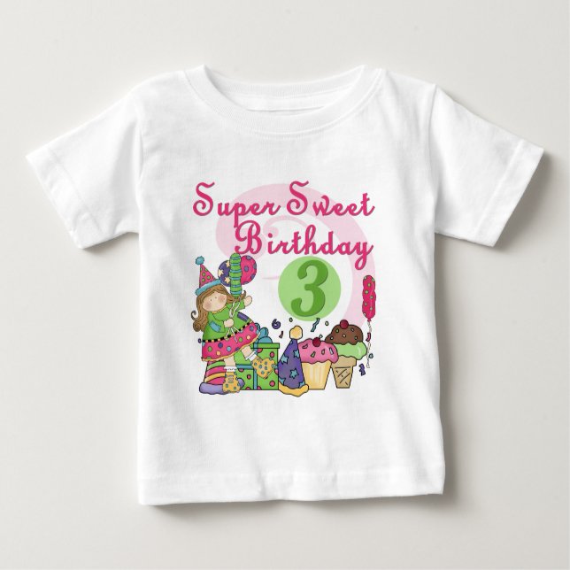 Camiseta De Bebé Súper dulce 3 camisas de cumpleaños y regalos (Anverso)
