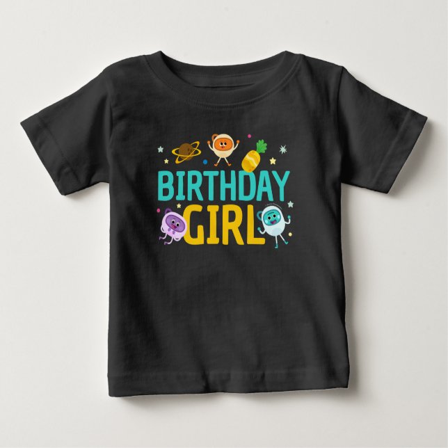 Camiseta De Bebé Super Simple | Bumble Nums Space Birday Chica (Anverso)