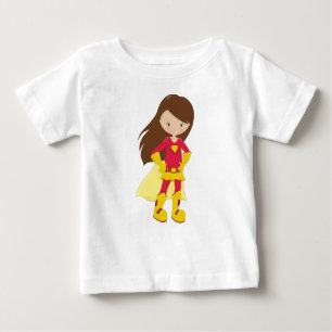Camiseta De Bebé Superheroína Chica, Chica Cute, pelo pardo, traje 