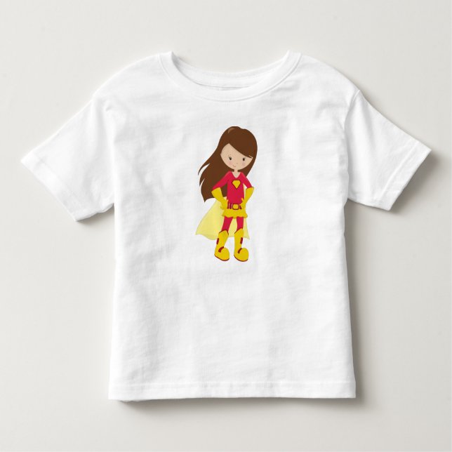 Camiseta De Bebé Superheroína Chica, Chica Cute, pelo pardo, traje  (Anverso)