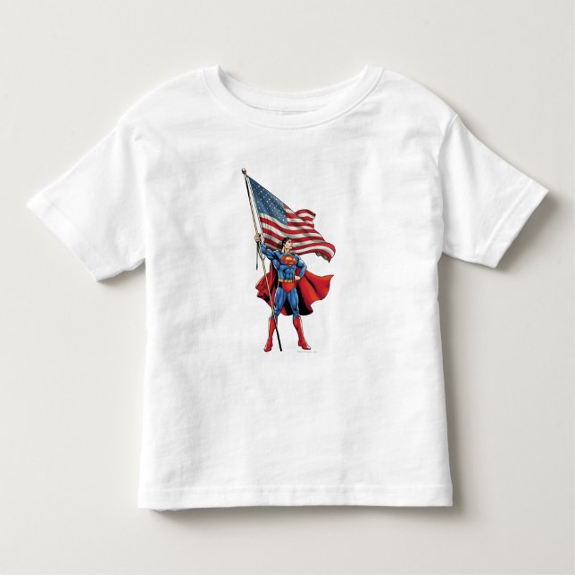 Camiseta De Bebé Superman sostiene la bandera estadounidense (Anverso)