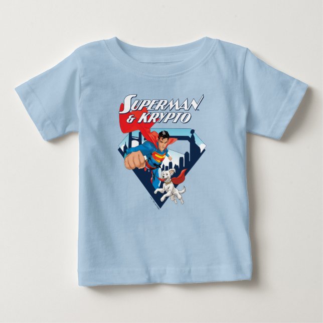 Camiseta De Bebé Superman y Krypto Soar (Anverso)