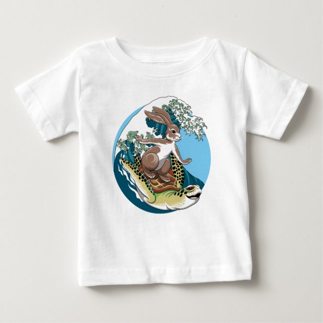 Camiseta De Bebé Surf de verano - Ilustracion de tortuga y conejo (Anverso)